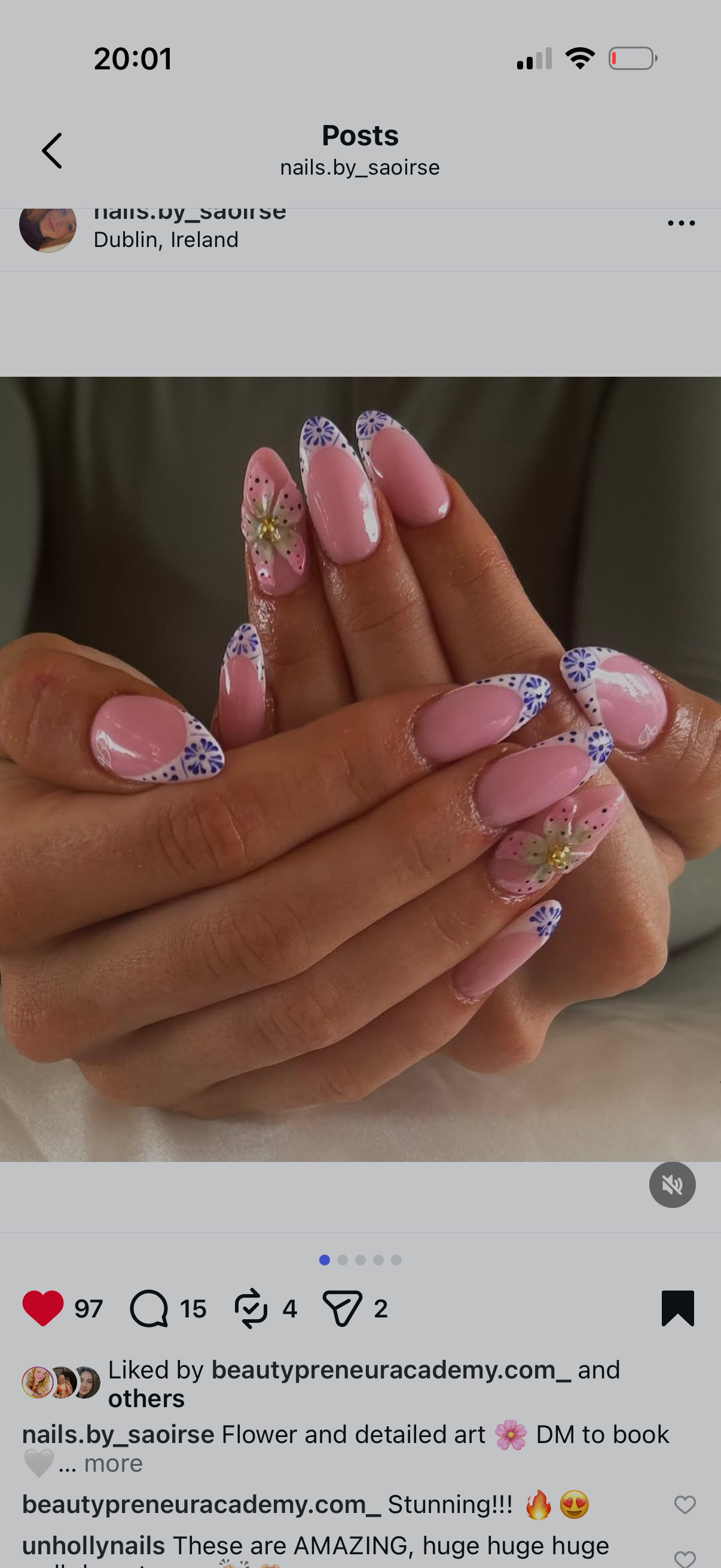 Student nail work shared on Instagram