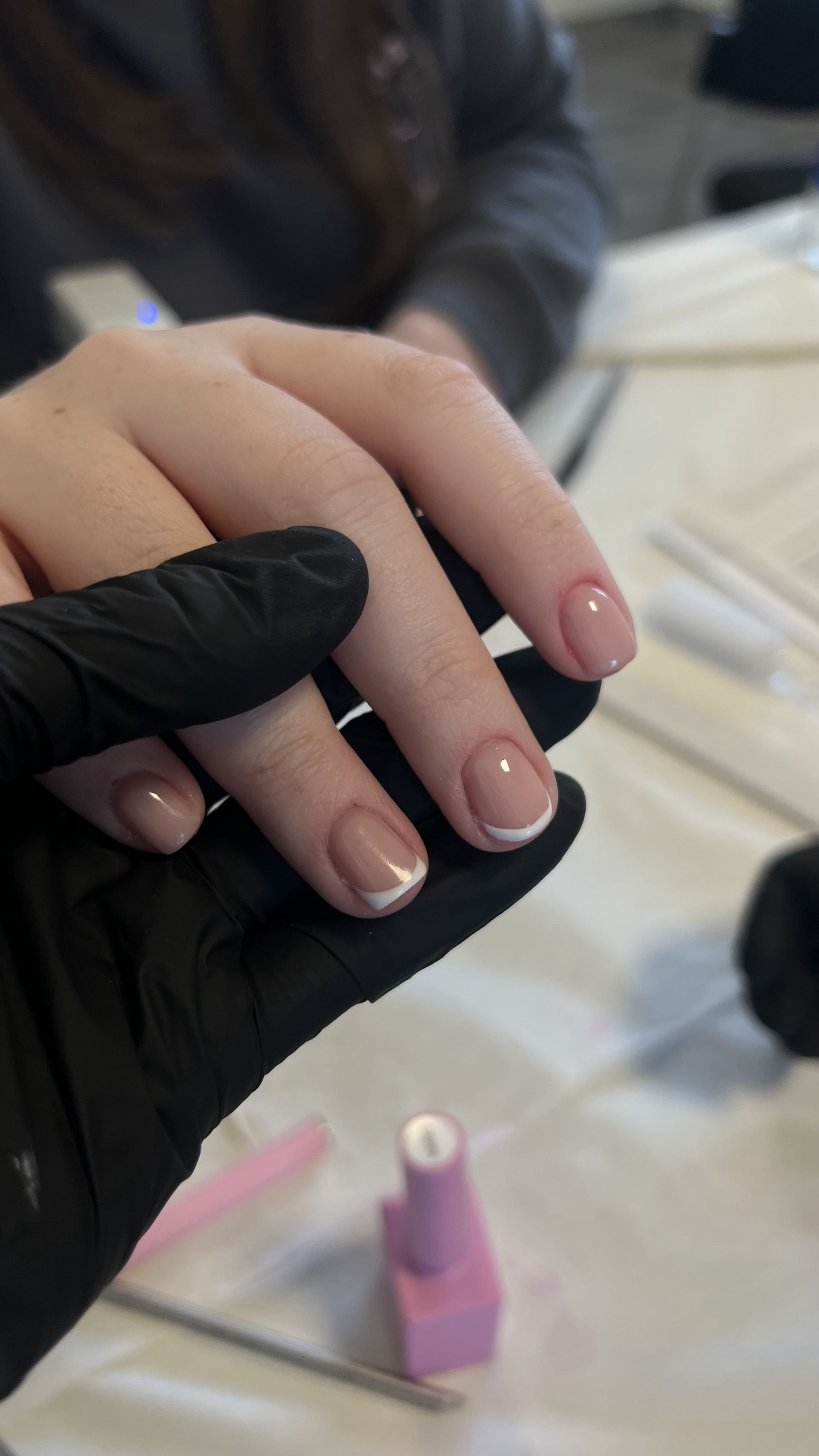 Nude and white french nails