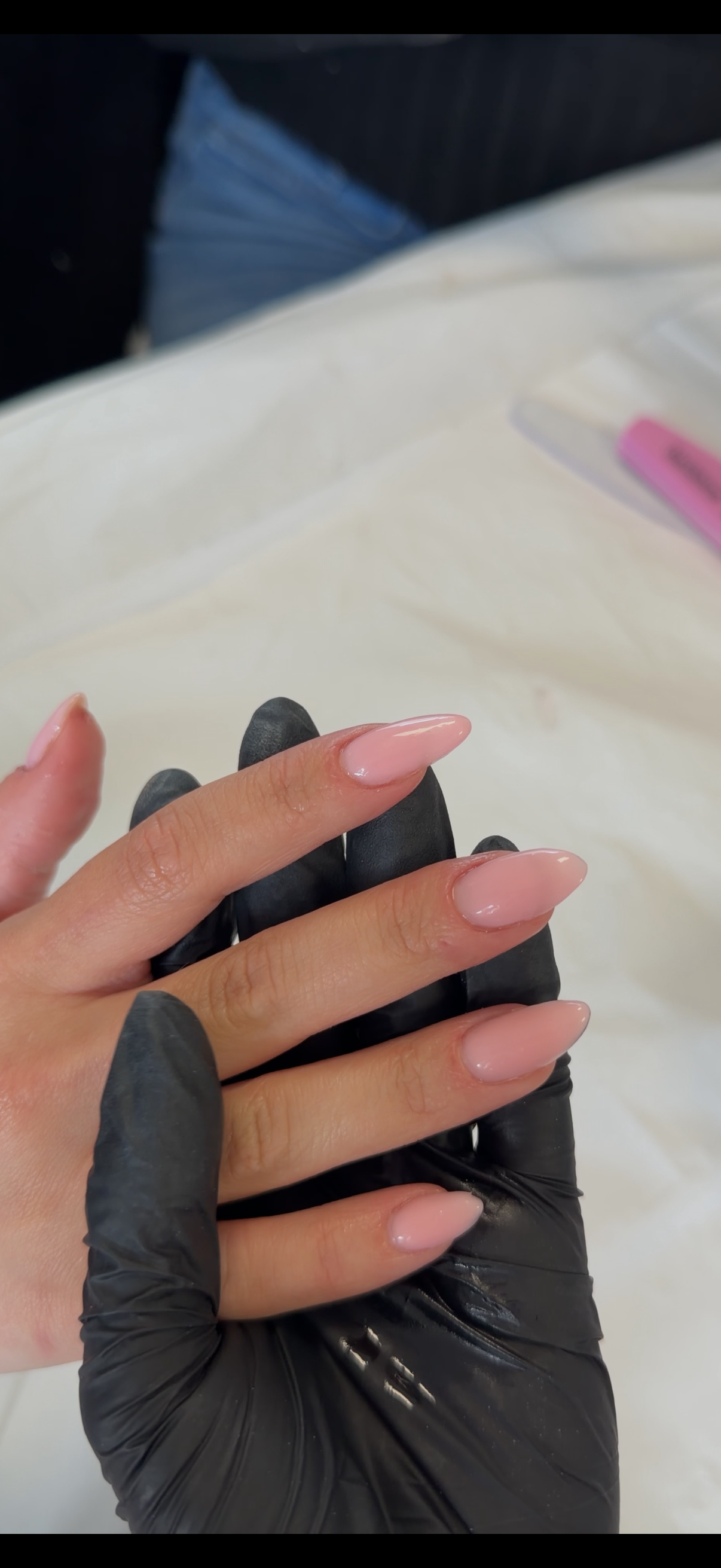 Nude almond gel nails