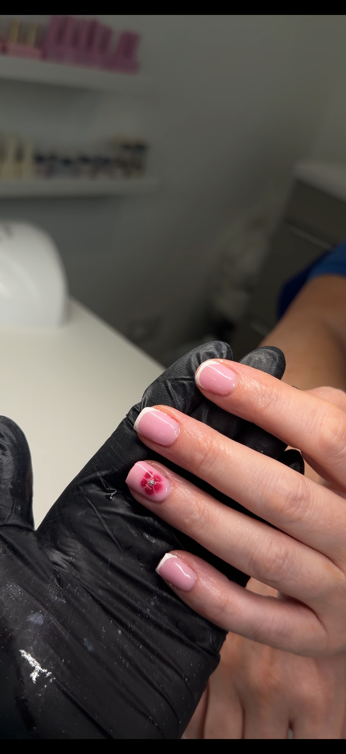Pink french nails with florals